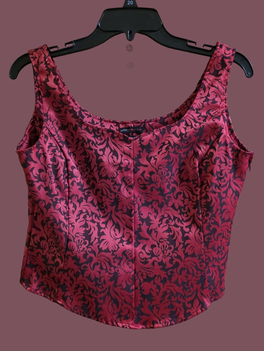 Vintage New York & Company Red & Black Damask Corset Top